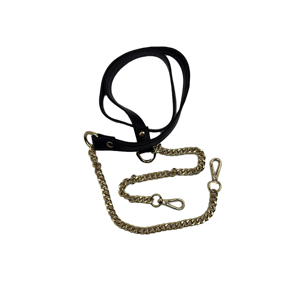 Black leather gold Chain