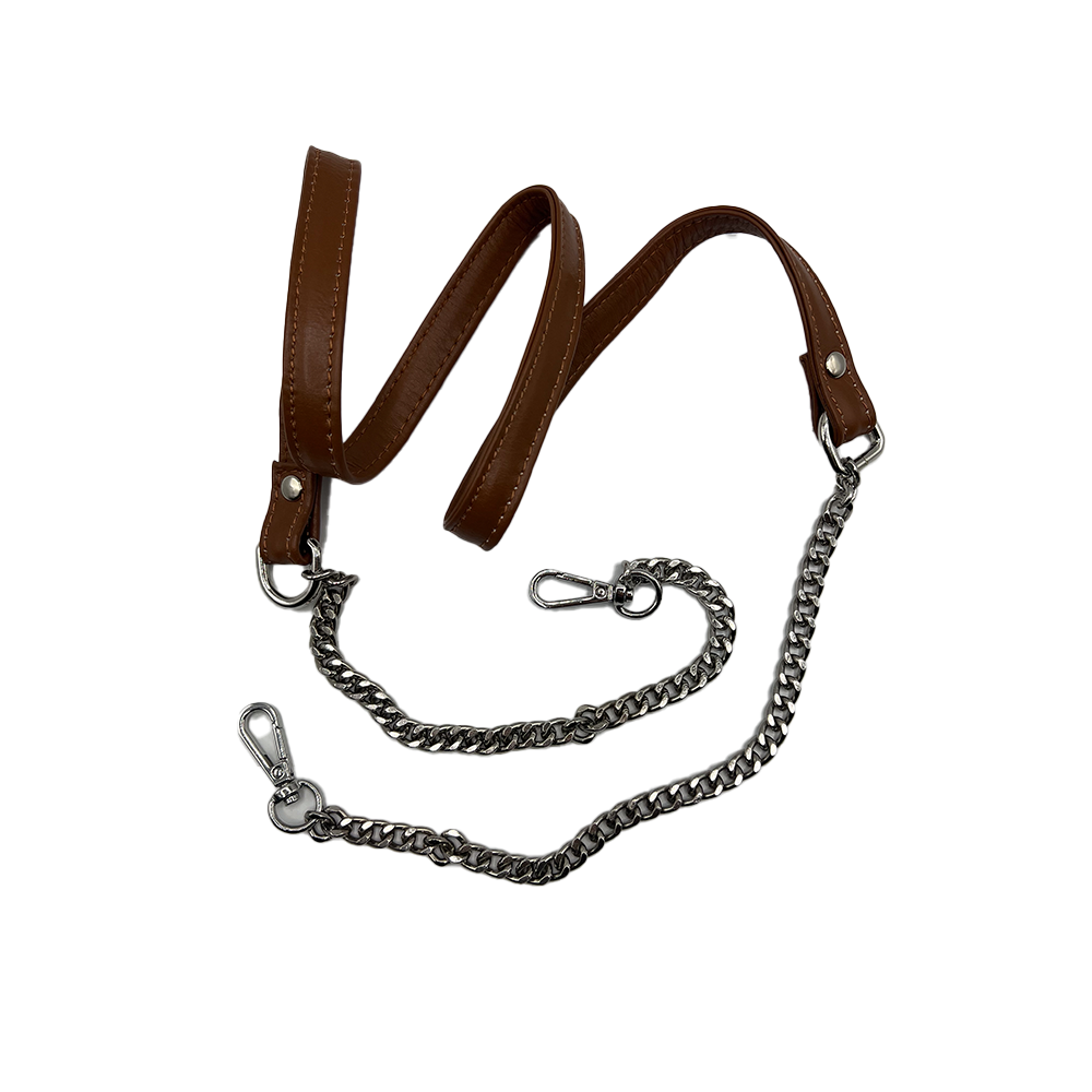 Brown leather silver Chain