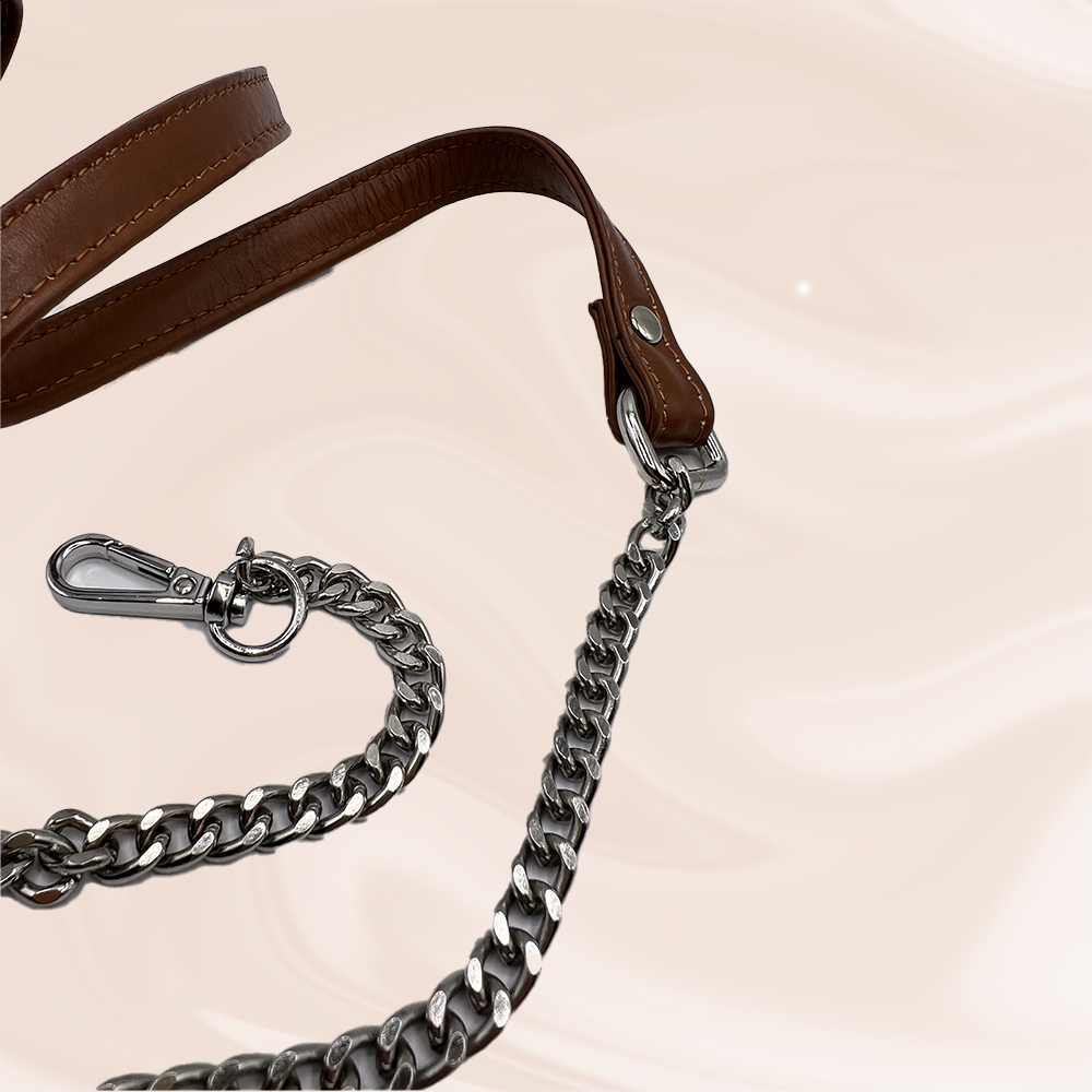 Brown leather silver Chain