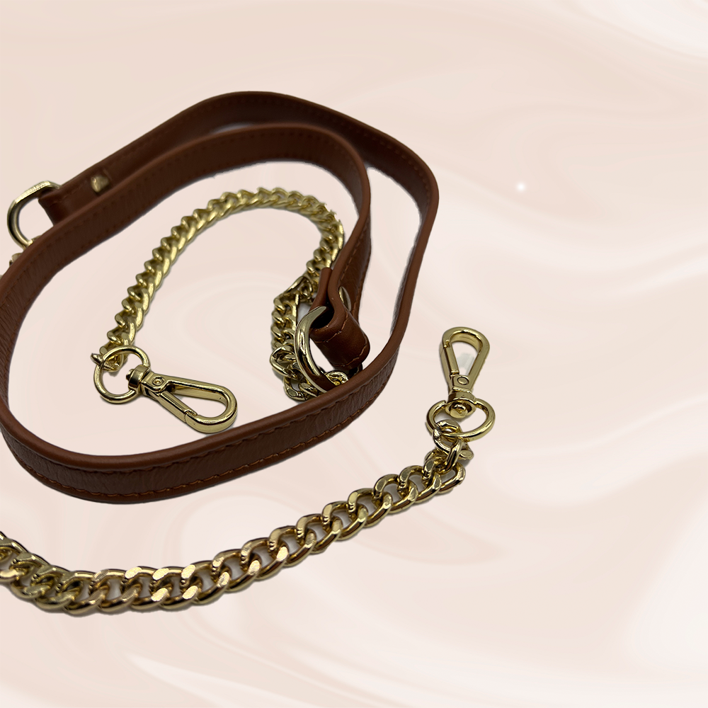 Brown leather gold Chain