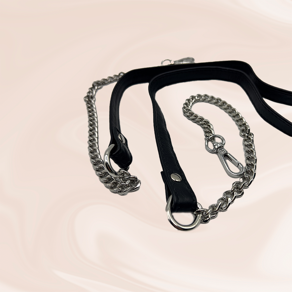 Black leather silver Chain