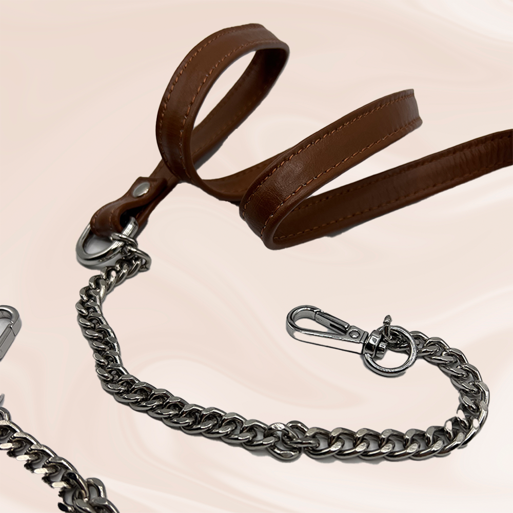 Brown leather silver Chain