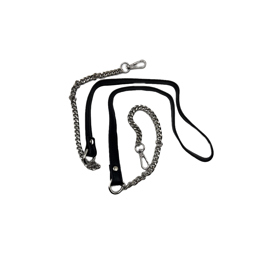 Black leather silver Chain